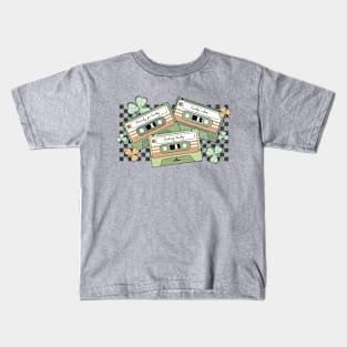 Lucky Shamrocks Cassette Tapes Checkered St Patricks Day Kids T-Shirt